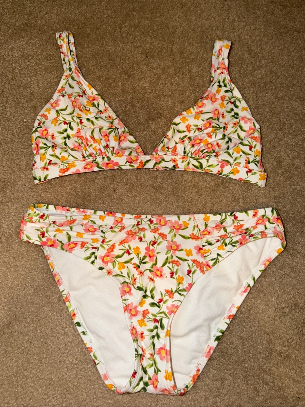 Shade & Shore Floral Two-Piece Bikini Set - White with Pink & Yellow Flowers